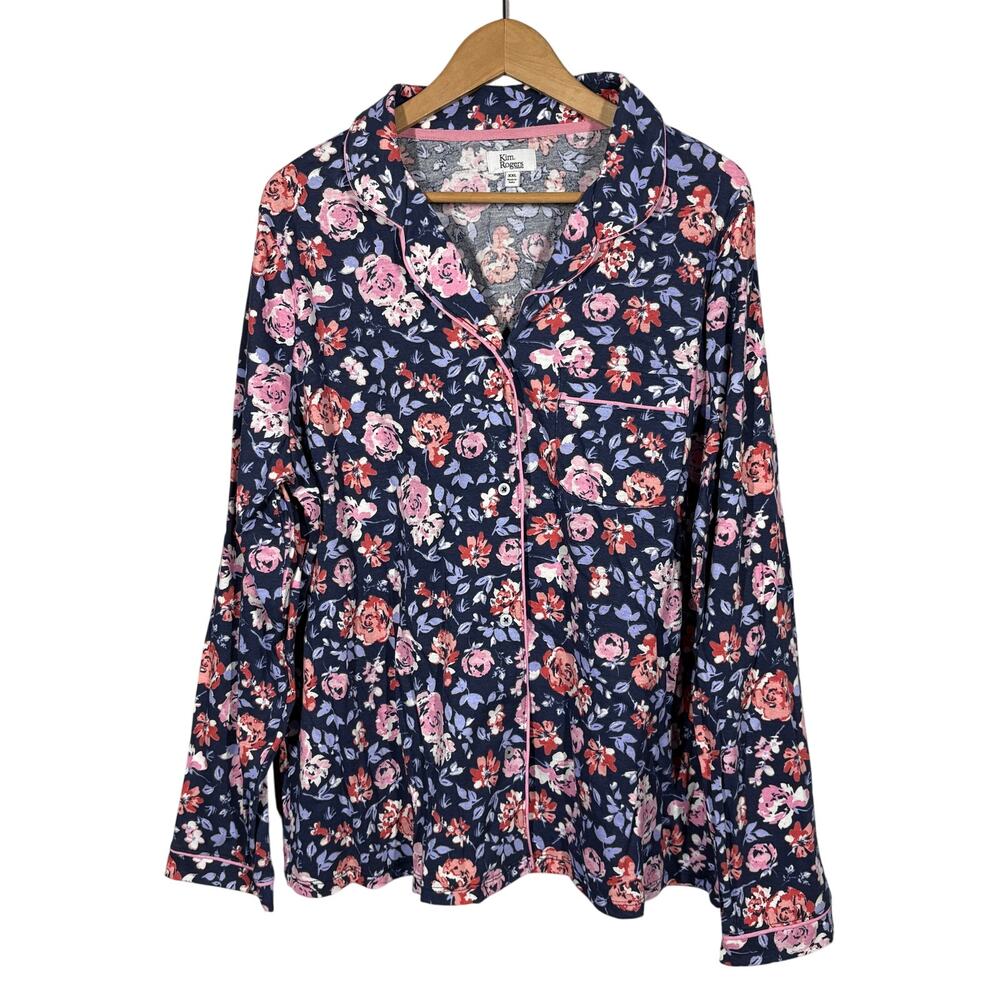NEW! Kim Rogers Floral Pajama Top Long Sleeve Sleep Sleepwear - XXL